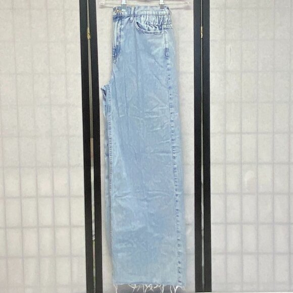 Forever 21 High Rise Gathered Yoke Stretch Faded Wide Baggy Raw Hem Jeans L Long - Picture 5 of 13